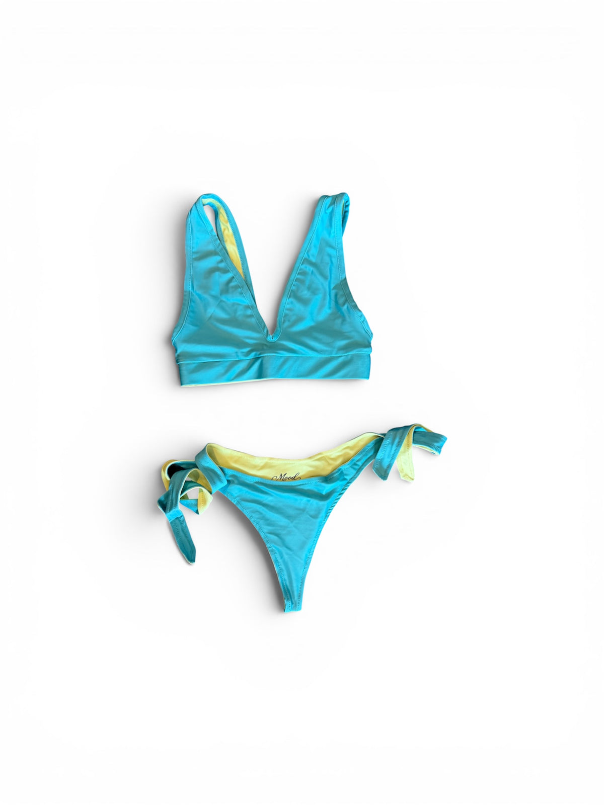 Aqua Yellow Halter Reversable Bikini Top