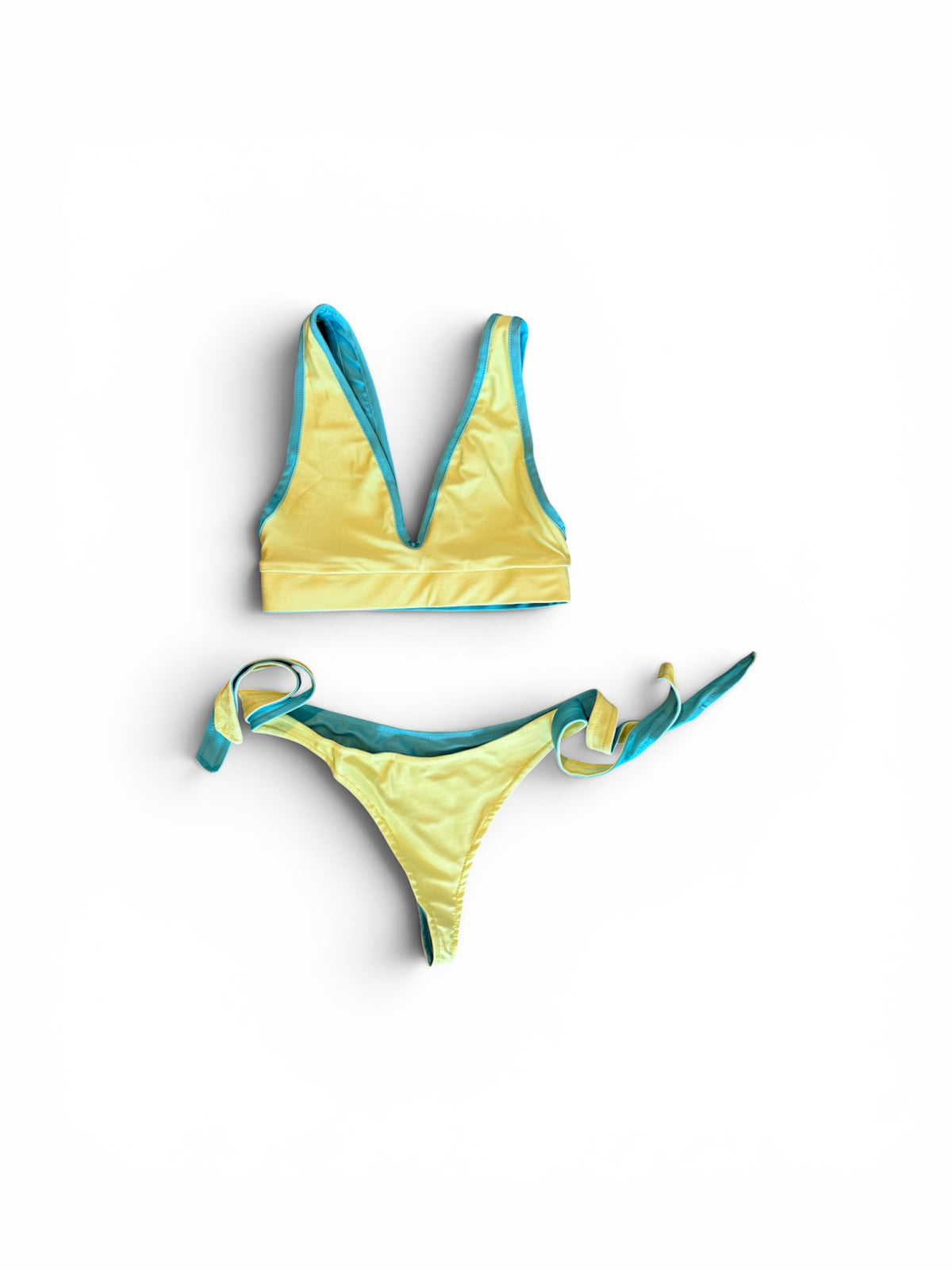 Aqua Yellow Halter Reversable Bikini Top