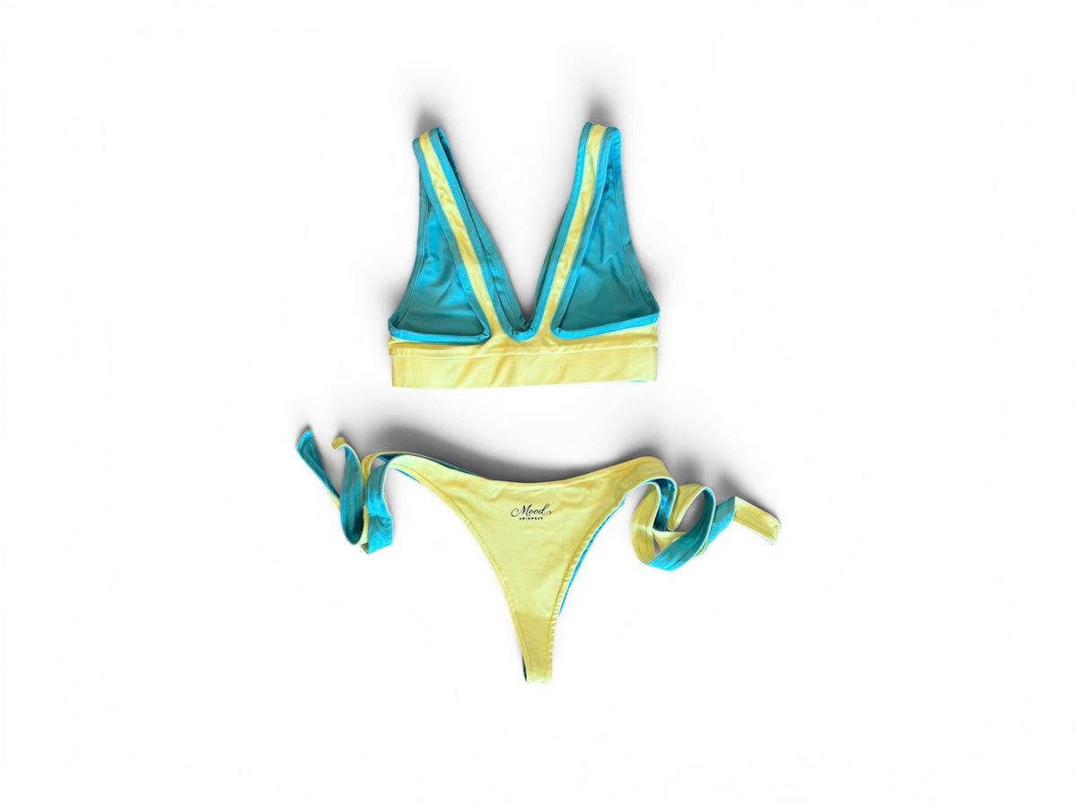 Aqua Yellow Halter Reversable Bikini Top